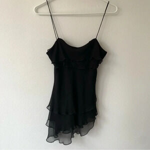 Vintage Diane Von Furstenberg 90s Black Silk Spaghetti Strap Cami Top Blouse